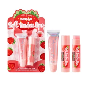 BOSUYA 2pcs strawberry lip care set with color-changing balm and pearl lip gloss