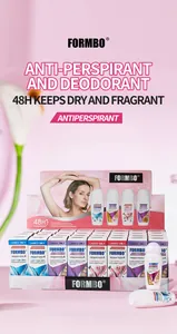 Detailed view of FORMBO ladies' antiperspirant roll-on in a bulk display box.