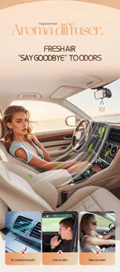 Détail du diffuseur d'arôme de voiture suspendu dans un intérieur de luxe pour l'air frais.