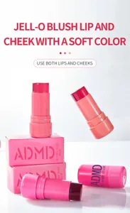 Detailed macro view of pink ADMD jell-o blush stick for multi-use lips and cheeks