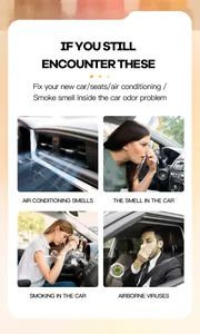 Infographie détaillant les odeurs de voiture, la fumée et les odeurs de climatisation