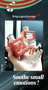 Nahaufnahme der FORMBO Weihnachts-Auto-Aromatherapie-Flasche mit Snow Angel-Verpackung