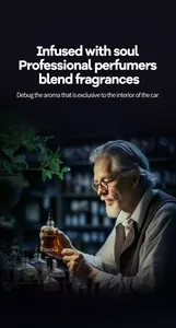 Parfumeur professionnel mélangeant des senteurs pour voiture dans un laboratoire sombre