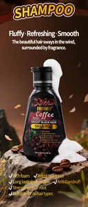 Close-up of FORMBO coffee shampoo bottle with rich foam on a rock with coffee beans