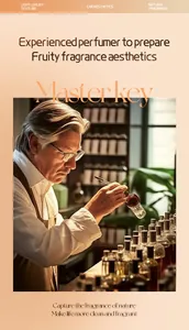 Parfumeur expérimenté préparant un parfum fruité haut de gamme dans un laboratoire pro