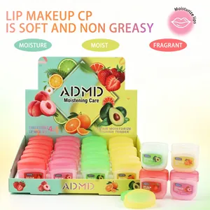 Detailed macro shot of ADMD 24-piece fruit extract lip balm set in a vibrant display box