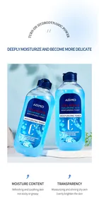 Detailed view of two blue ADMD Collagen and Hyaluronic Acid Moisturizing Toner bottles