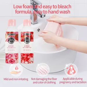 Detailed view of FORMBO underwear laundry detergent used for hand washing in a sink