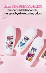 Detail of FORMBO antiperspirant roll-ons with different floral scents on pink background