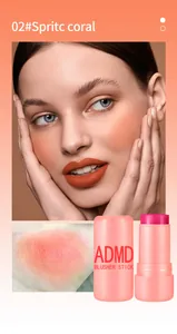 Professional ADMD Blusher Stick 02# Spritc coral showing texture and model makeup effect