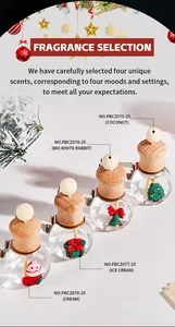 Detalle de 4 frascos de perfume de coche de Navidad con tapones de madera y figuras