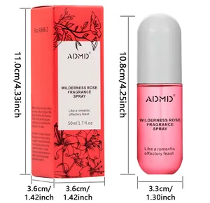 Vista dettagliata del flacone e della scatola di profumo ADMD Wilderness Rose con dimensioni