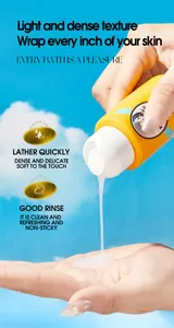 Macro view of FORMBO perfume shower gel being poured onto hand against a sky background.