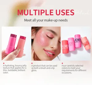 Close-up detail showing the ADMD jelly blusher stick used for lip and cheek makeup