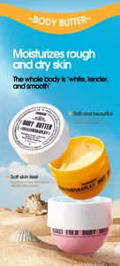 Nourishing FORMBO body butter cream jars displayed on a sunny beach background