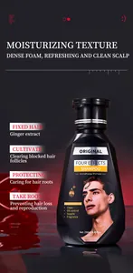 Dettaglio flacone shampoo allo zenzero che mostra la texture idratante e la schiuma