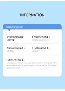 Detailed product specifications for ADMD 400ml collagen moisturizing toner bottle.