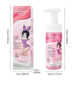 Schiuma depilatoria al profumo di rosa con dimensioni dettagliate e confezione