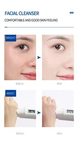 Comparación antes y después del limpiador de colágeno mostrando brillo e hidratación facial