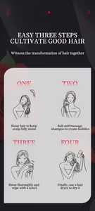 Illustrazione della guida al lavaggio dei capelli in quattro fasi per lo shampoo FORMBO