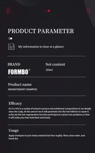 Parametri dettagliati del prodotto per lo shampoo aromaterapico FORMBO da 250 ml e uso