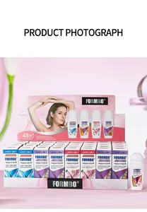 FORMBO women's antiperspirant roll-on display featuring multiple fresh floral scents
