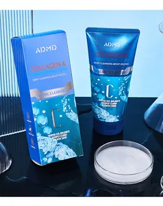 Limpiador facial de colágeno con textura cremosa y envase azul para limpieza profunda