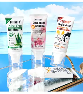 Trois types de crèmes solaires FORMBO : Aloe Vera, Collagen Sakura et Kojic Acid Vitamin C