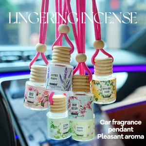 FORMBO Bouteille en Verre Désodorisant de Voiture Décoration à Suspendre Diffuseur d'Huiles Essentielles Parfum Floral Avec Bouchon en Bois Cordon Rose