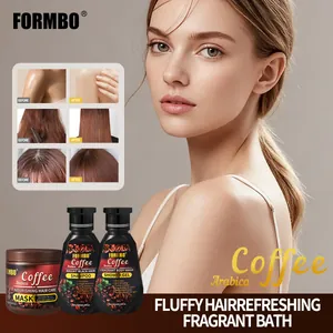 FORMBO Coffee Arabica hair and body care set featuring shampoo, shower gel, and hair mask