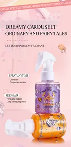 Vue détaillée des flacons de parfum pour cheveux FORMBO avec un thème de manège rose