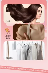 Détails d'application du spray sur les cheveux, la peau du corps et les tissus.