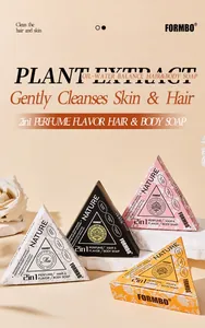Detailed shot of FORMBO triangular perfume soaps for hair and body in multiple colors
