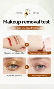 Diepreinigende olie effectiviteitstest toont zachte make-up verwijdering op huid en ogen