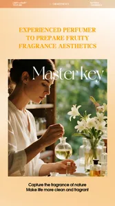 A professional perfumer blending natural car fragrance aesthetics in a glass bottle.
