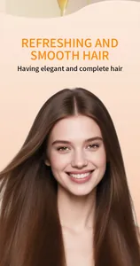 Vrouw met lang glad bruin haar die het effect van verfrissende shampoo laat zien.