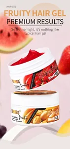 Detail van FORMBO fruitige haargelpotten met aardbei- en mangogeuren voor haarstyling.