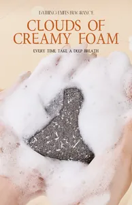 Macro detail view of fragrance bath soap producing rich and dense white creamy foam