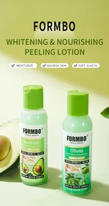 Detalle de las lociones exfoliantes FORMBO de aguacate y oliva para cuidado de la piel