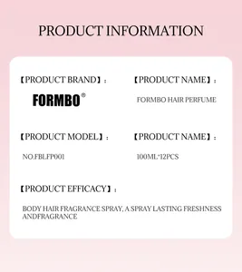Détails du produit pour le spray corporel FORMBO avec spécifications et fraîcheur durable.