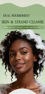 Detalle profesional del jabón 2 en 1 para cuerpo y cabello con espuma limpiadora suave