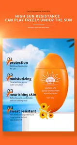 Détail du flacon de crème solaire SPF50+ PA+++ hydratant et résistant à la sueur
