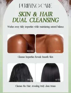 Comparación de antes y después que muestra resultados en piel y cabello con jabón 2 en 1