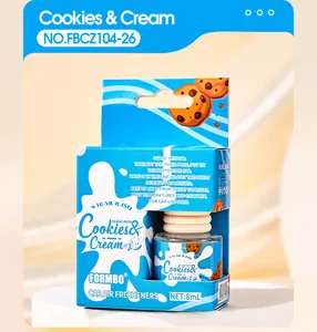 Detailed view of FORMBO Cookies & Cream car air freshener with 8ml glass bottle
