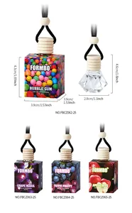 Dimensions et parfums des flacons de désodorisant de voiture suspendus FORMBO 8ml.