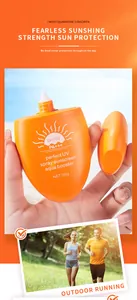 Détail du flacon de crème solaire FORMBO SPF50+ avec image de course en plein air