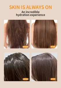 Haarfoto's voor en na die de resultaten van diepe hydratatie laten zien.