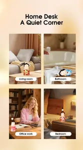 Hanging glass fragrance diffuser shown in various home scenarios like bedroom and office