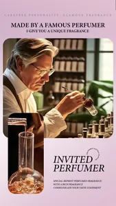 Professional perfumer crafting high-quality women's hair fragrance in a laboratory.