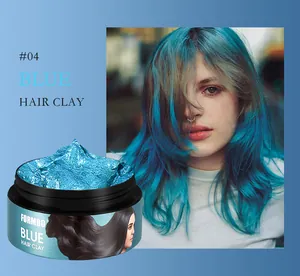 Detailed view of #04 blue temporary hair clay with color effect on model hair